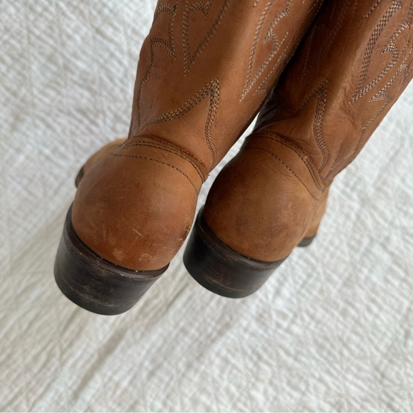 Vintage Dan Post Marlboro Tan Leather Cowboy Boots Western Cowgirl Rodeo - Picture 6 of 9